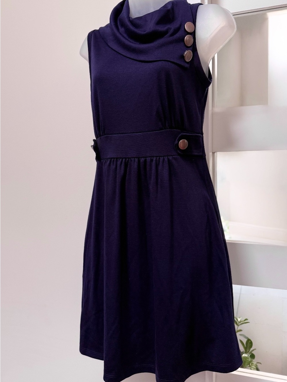 Monteau Navy Sleeveless - Scarf Neck Dress